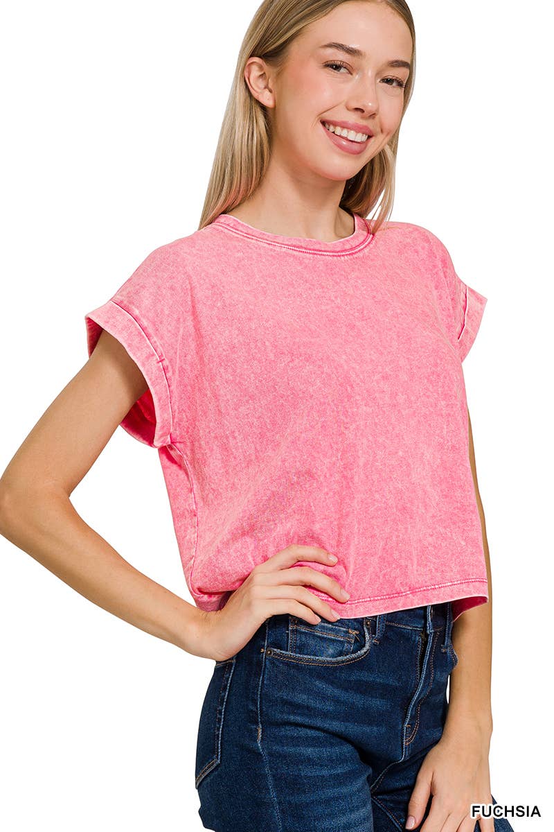 Washed Cotton Short Sleeve Top - Zenana