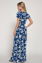 Print Texture Knit Short Sleeve Top & Waist Band Pants Set