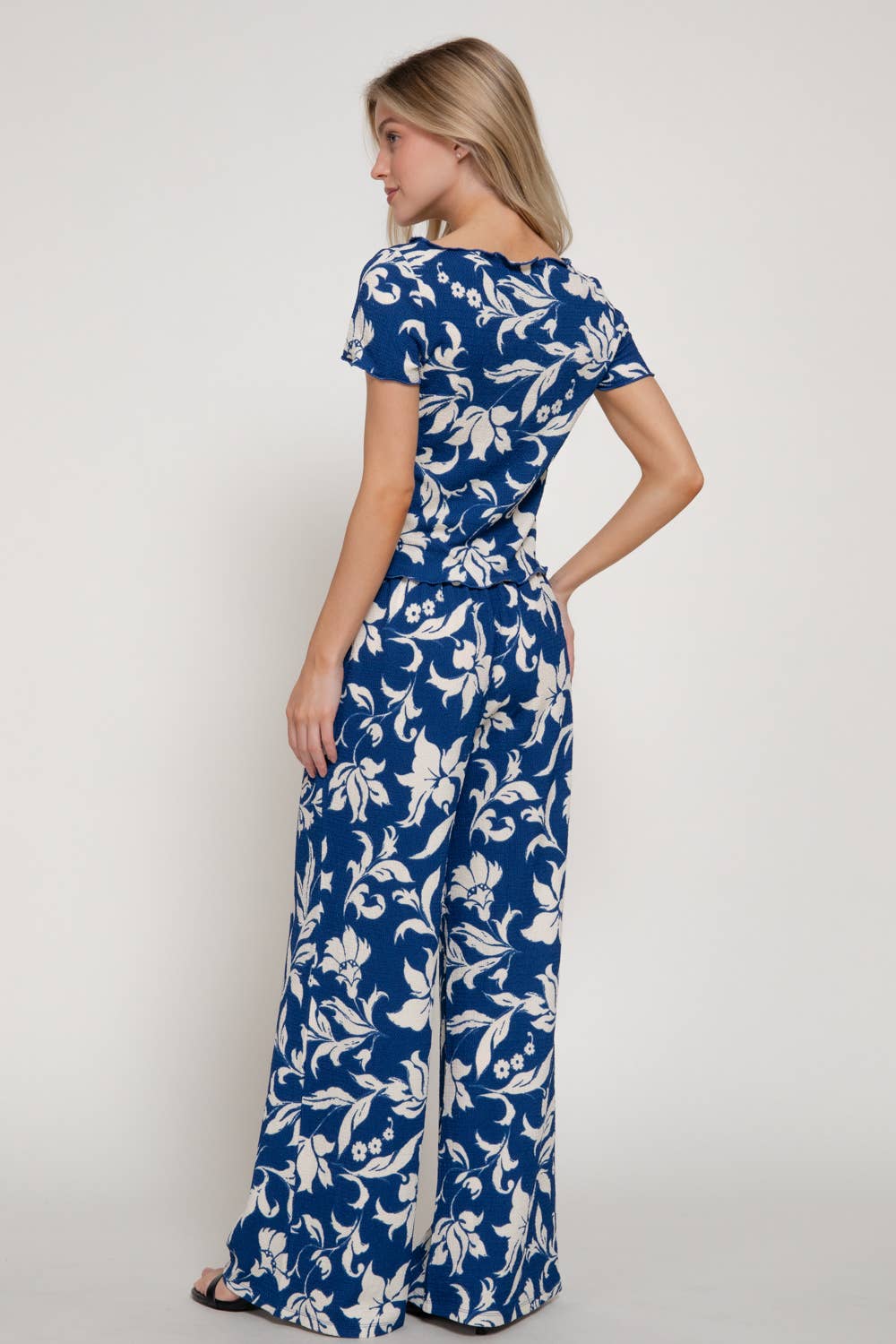 Print Texture Knit Short Sleeve Top & Waist Band Pants Set