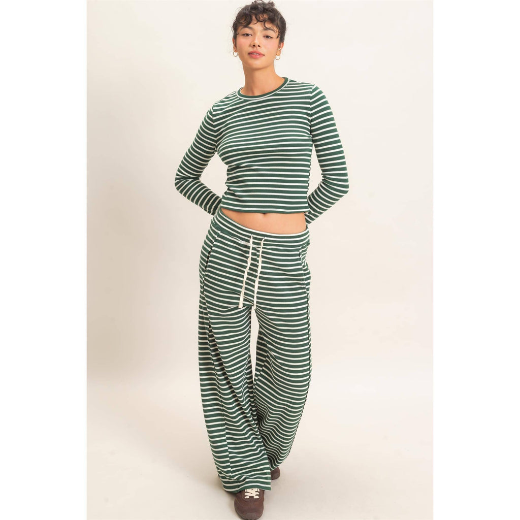 Striped Waffle Long Sleeve Top & Pants Set