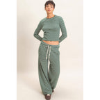 Striped Waffle Long Sleeve Top & Pants Set