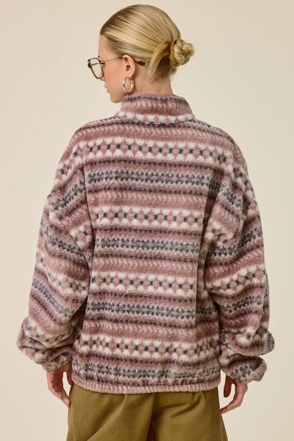 Novelty Stripe Sherpa Half Zip Pullover