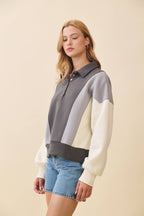 9161HK Collared Colorblock Henley Pullover Sweatshirt