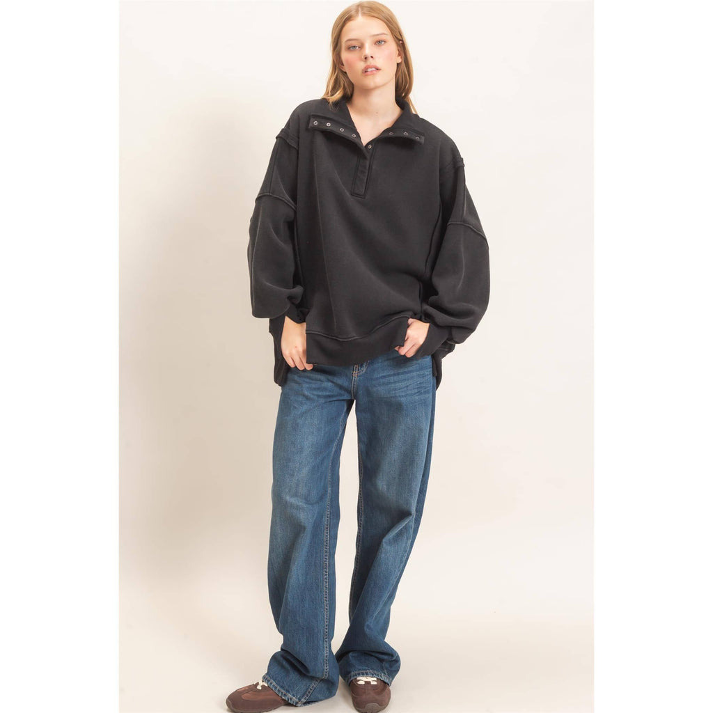 Mineral Wash Snap Collar Pullover
