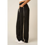 LACE TRIM BARREL LEG DRAWSTRING PANTS