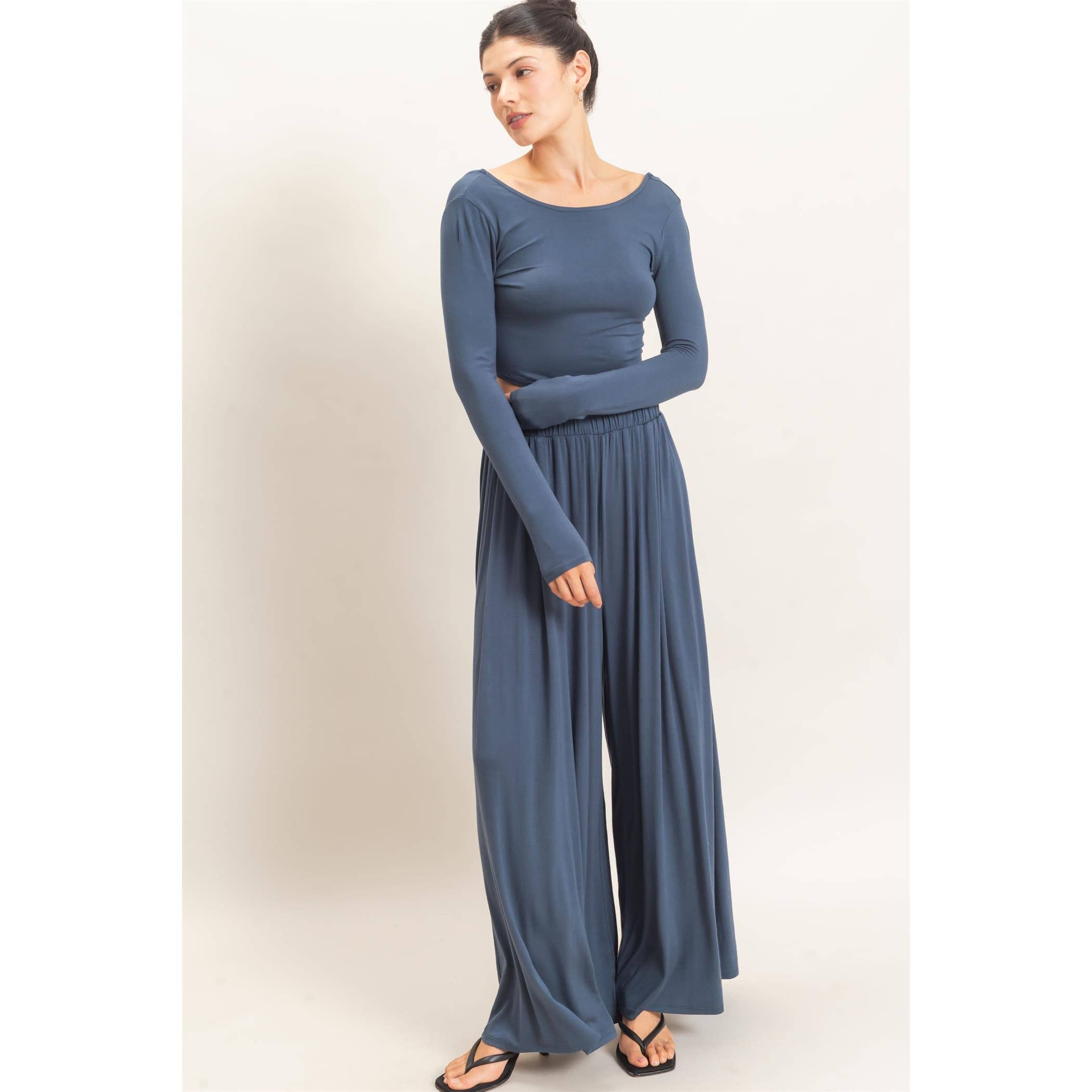 Long Sleeve Top & Wide Leg Pants Set