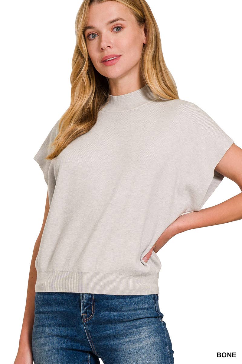 Mock Neck Short Dolman Sleeve Sweater