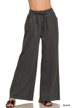 Acid Washed Fleece Pintuck Wide Leg Pants w/ Pockets