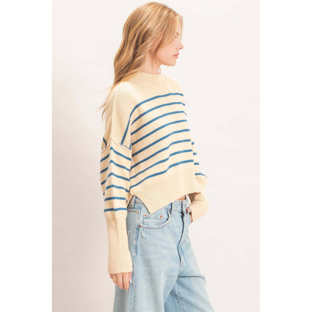 Striped Mock Neck Cropped Sweater