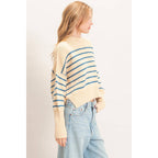 Striped Mock Neck Cropped Sweater