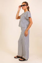 Striped Textured Top & Wide Leg Pant Set