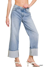 Light Wash High Rise Cuffed Wide Leg Jeans