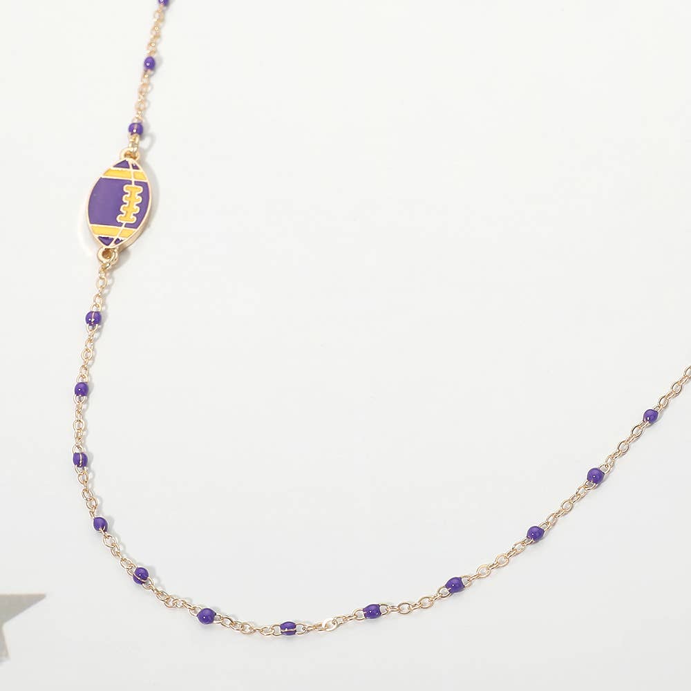 Football Charm Accent Dainty Beaded Game Day Chain Necklace