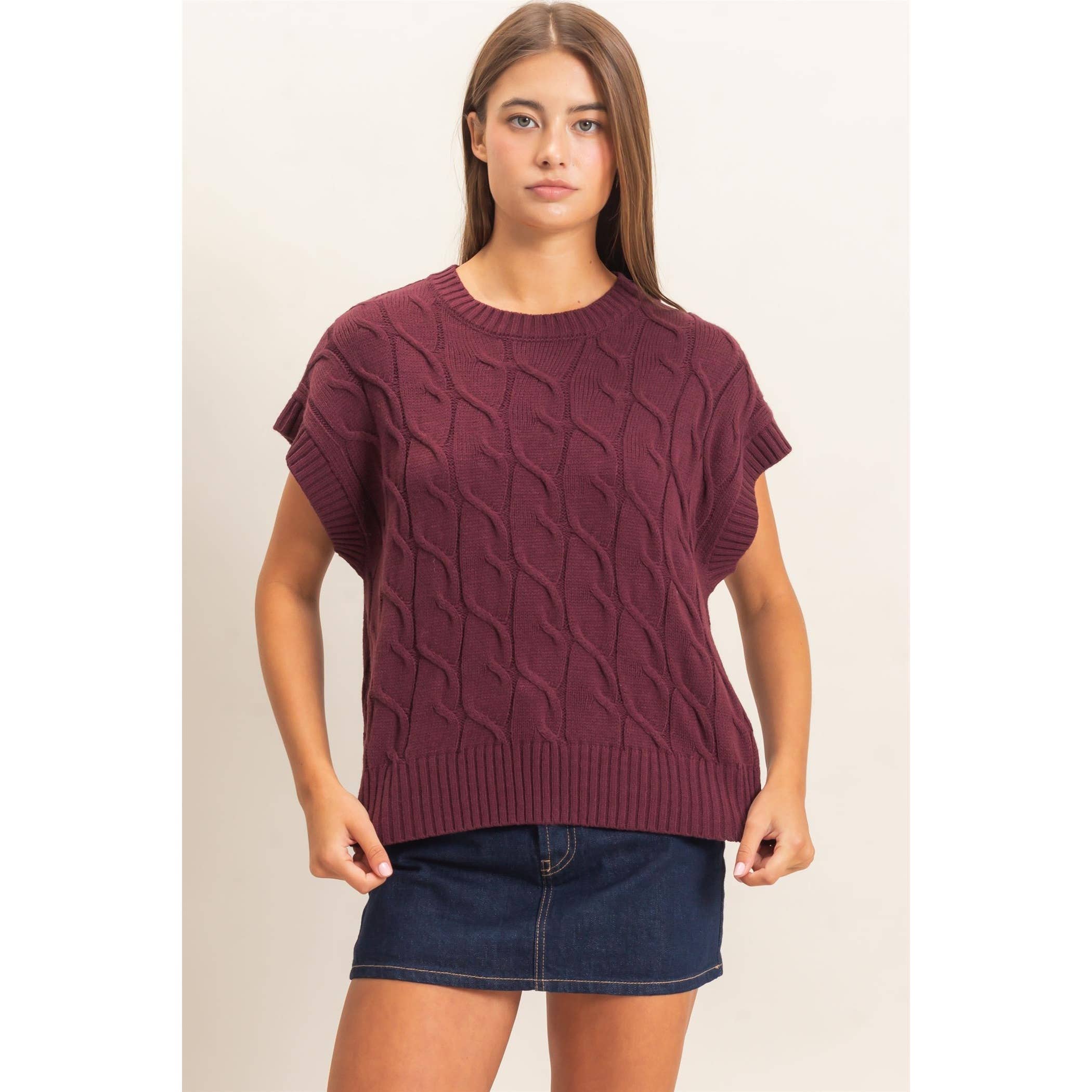 Cable Knit Cap Sleeve Sweater