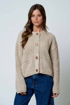 MARLED BUTTON DOWN  RAW EDGE CHUNKY KNIT CARDIGAN