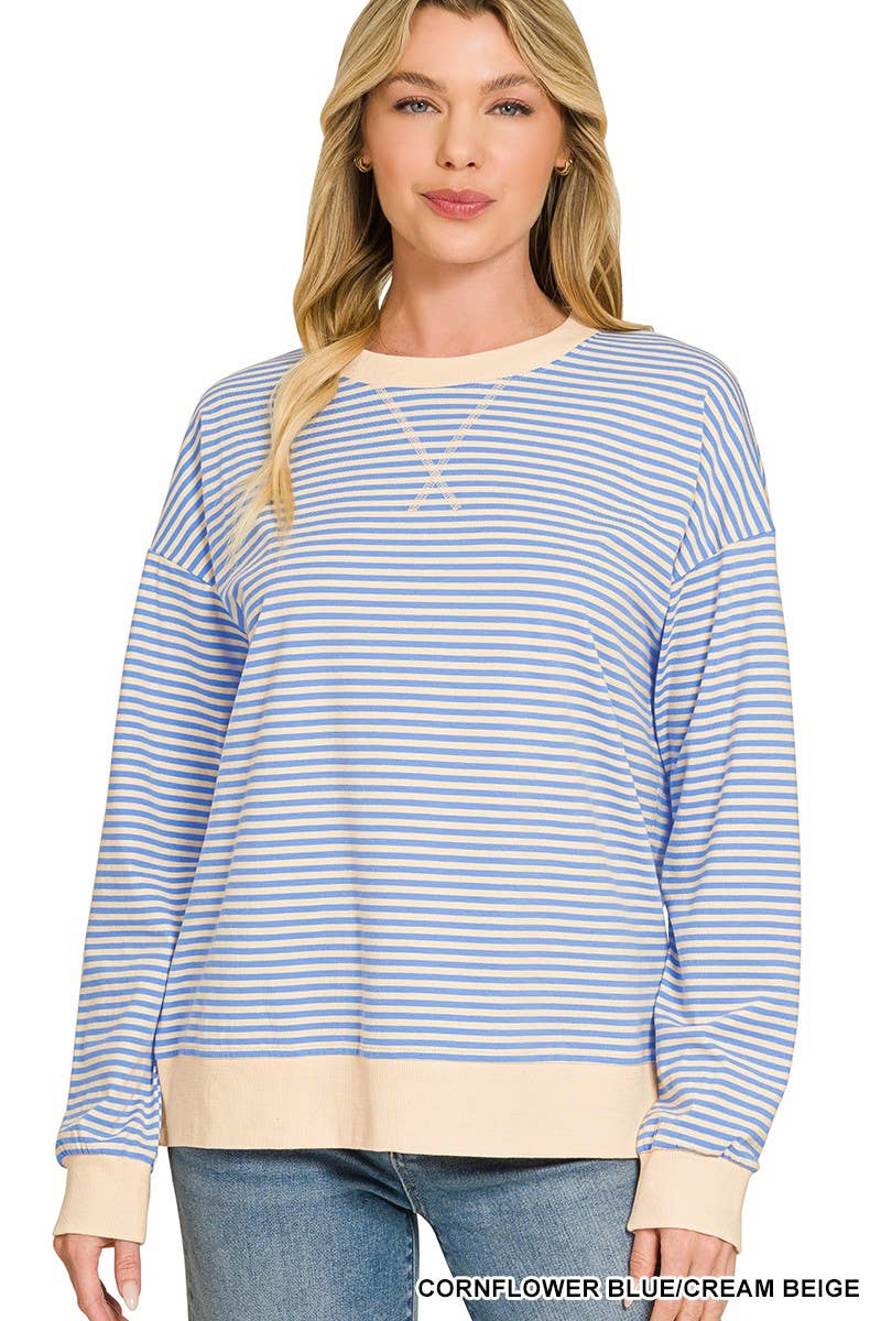 Striped Rib Banded Pullover