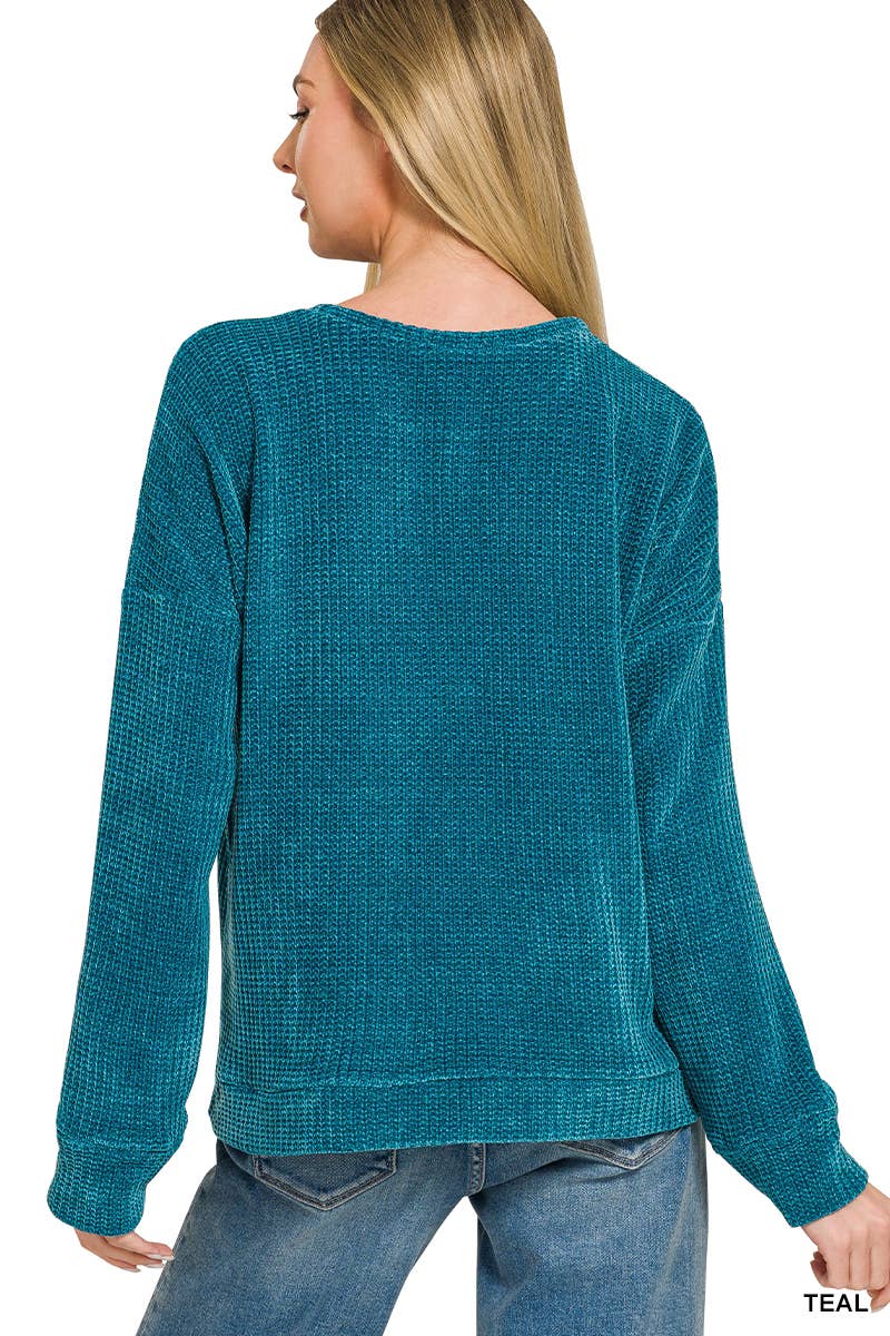 Chenille Waffle Center Seam Sweater Zenana