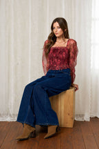 FLORAL CHIFFON SMOCKED LONG SLEEVE BLOUSE