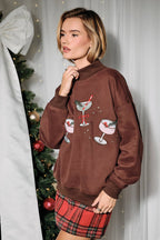 Mock Neck Christmas Cocktail Graphic Sweatshirt