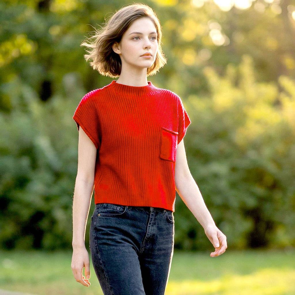 Mock Neck Short Sleeve Crop Sweater