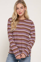Long Sleeve Crew Neck Y/D Multi Striped Knit Top