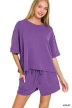Corded Rib Short Sleeve Tee And Short Pants Set