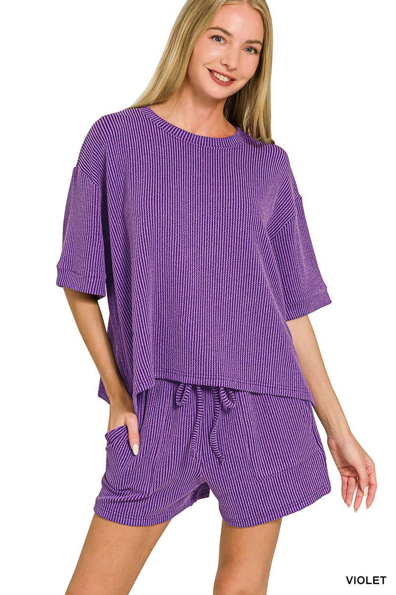 Corded Rib Short Sleeve Tee And Short Pants Set