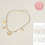 12PCS - Seashell Starfish Charm Station Necklace