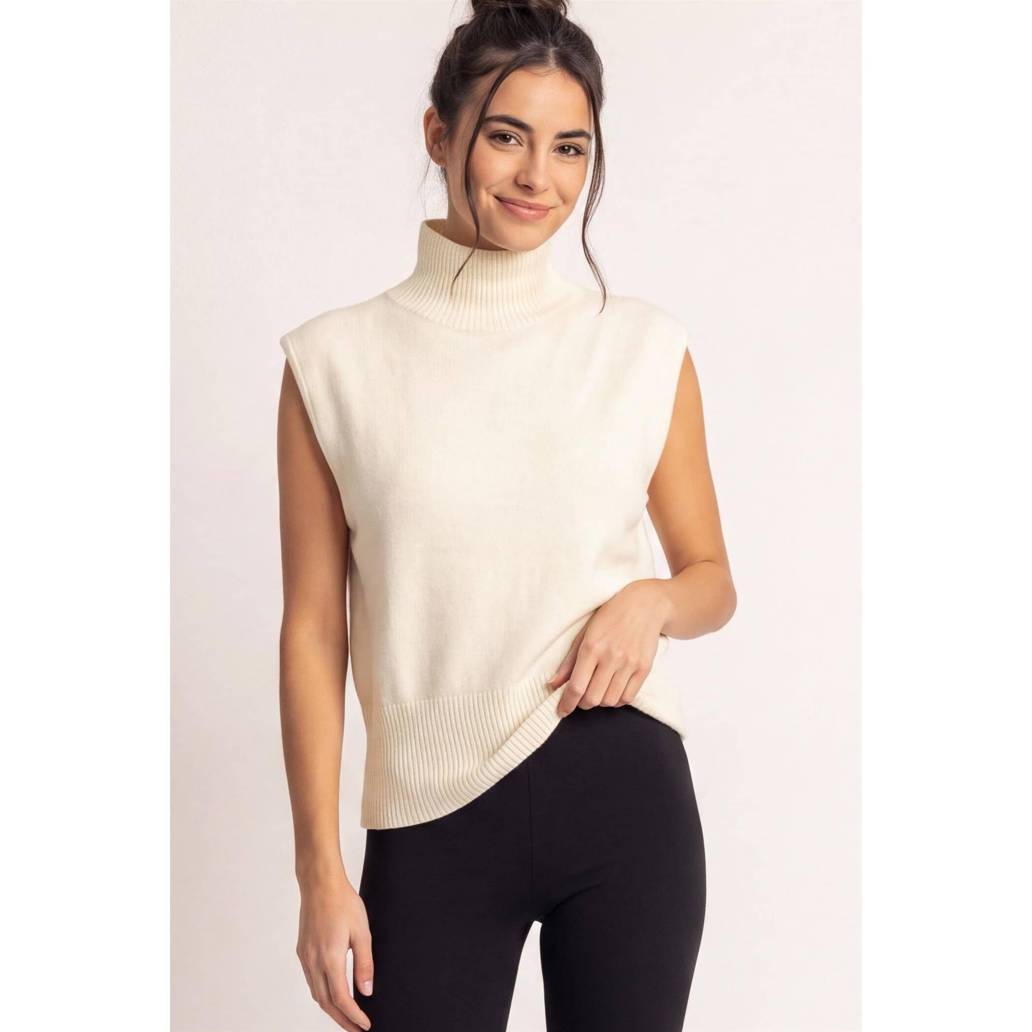 Sleeveless High Neck Knit Top