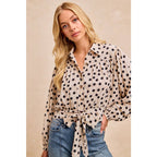 POLKA DOT PRINT TIE HEM DETAIL CROP BLOUSE TOP