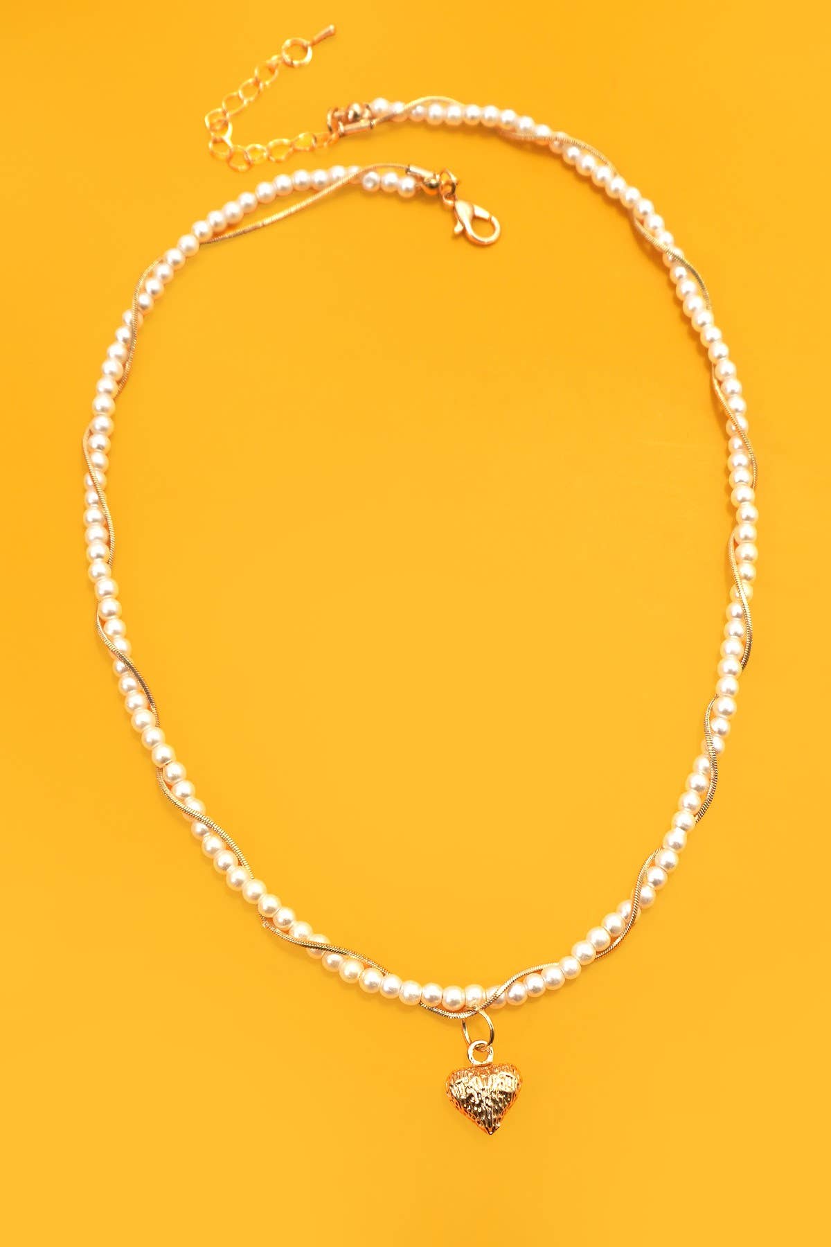 Twisted Pearl & Gold Heart Necklace | 40NK9717