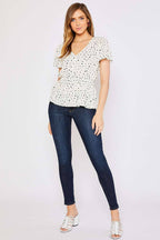 POLKA DOT PEPLUM SHORT SLEEVE BLOUSE