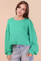 NT11982-Oversized Waffle Solid Knit Causal Top