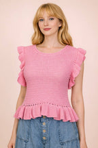 12W3640N-Ruffled Sweater Knit Top