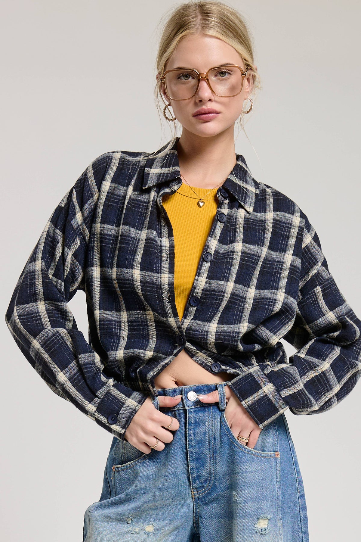 Plaid Button Up Crop Shirt