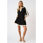 CLOUD KNIT CONTRAST STRIPE POLO MINI SHIRT DRESS