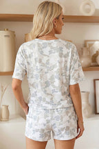 66 Camo Print Short Sleeve Top and Shorts Lounge Set (S-XL)