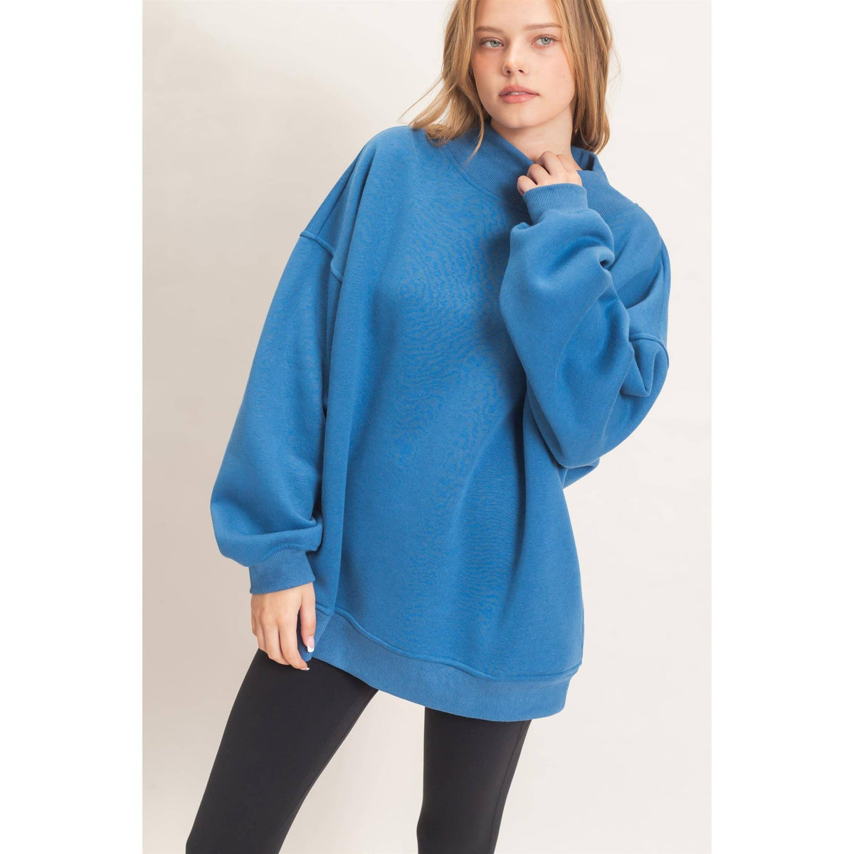 Enzyme Washed Mock Neck Sweatshirt