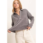 Ribbed Collared Pullover Top