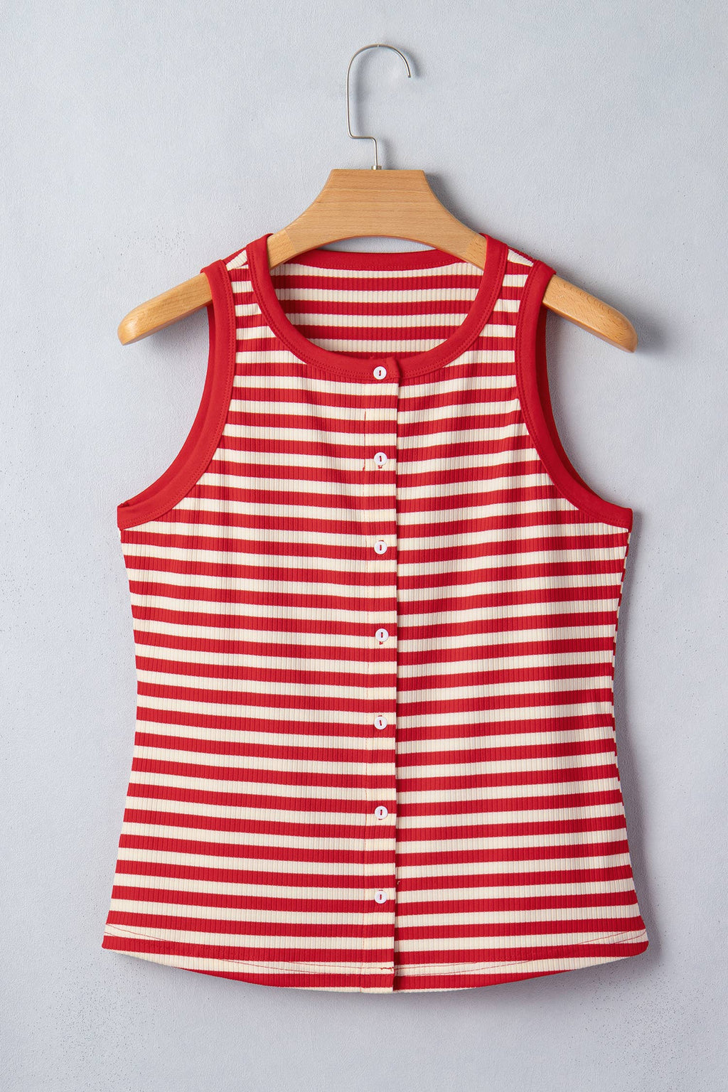 PRETTY BASH Stripe Ribbed Knit Buttoned Tank Top