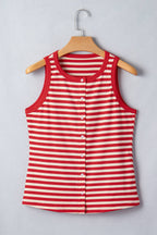 PRETTY BASH Stripe Ribbed Knit Buttoned Tank Top