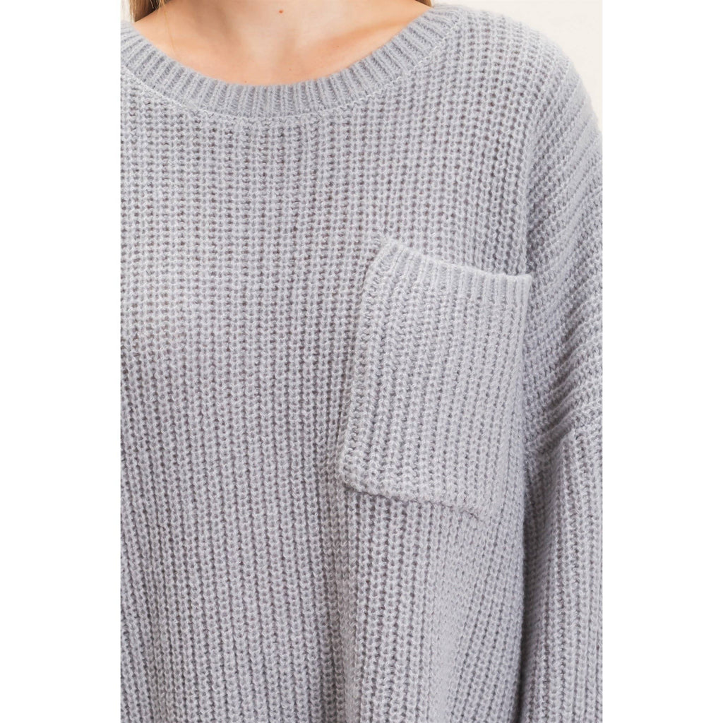 Ribbed Knit Patch Pocket Sweater
