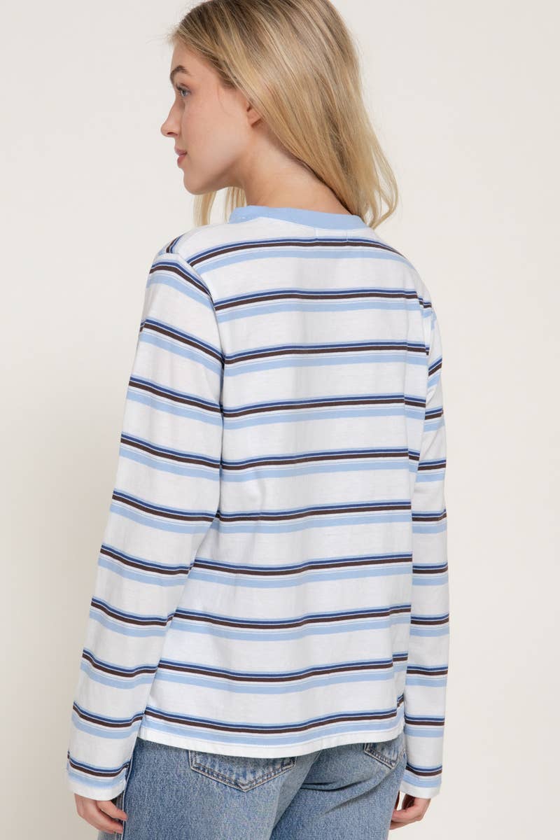 Oversized Long Sleeve Y/D Multi Striped Knit Top