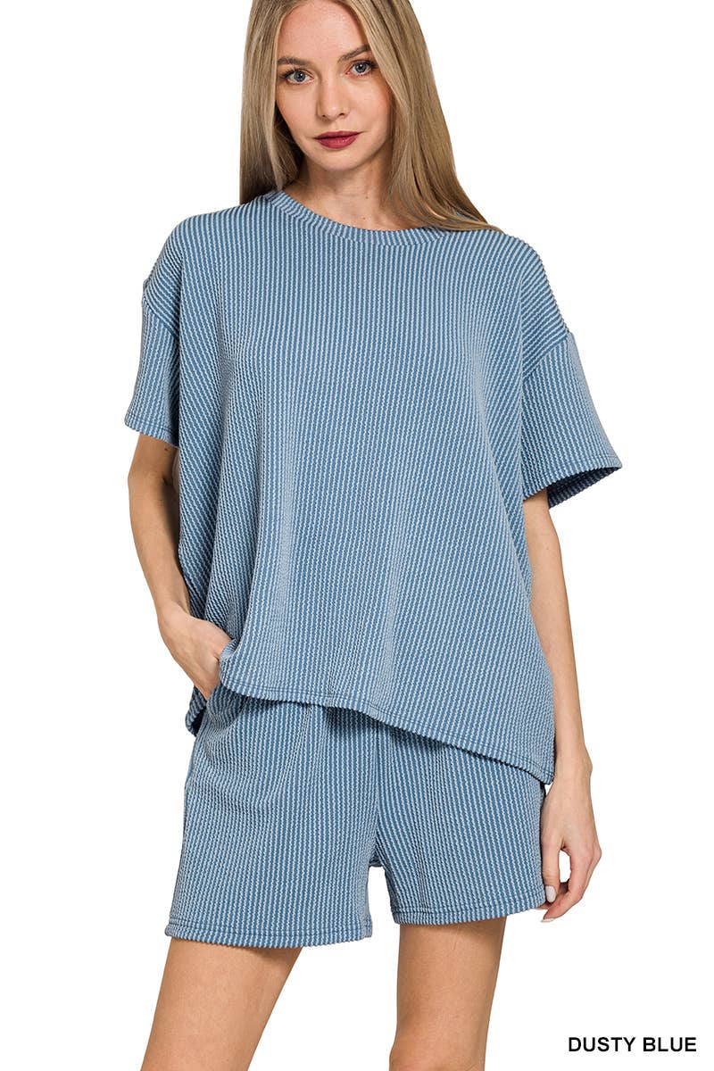 `.SI-26647 Corded Rib Short Sleeve Tee & Short Pants 2PC Set