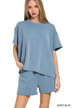 `.SI-26647 Corded Rib Short Sleeve Tee & Short Pants 2PC Set