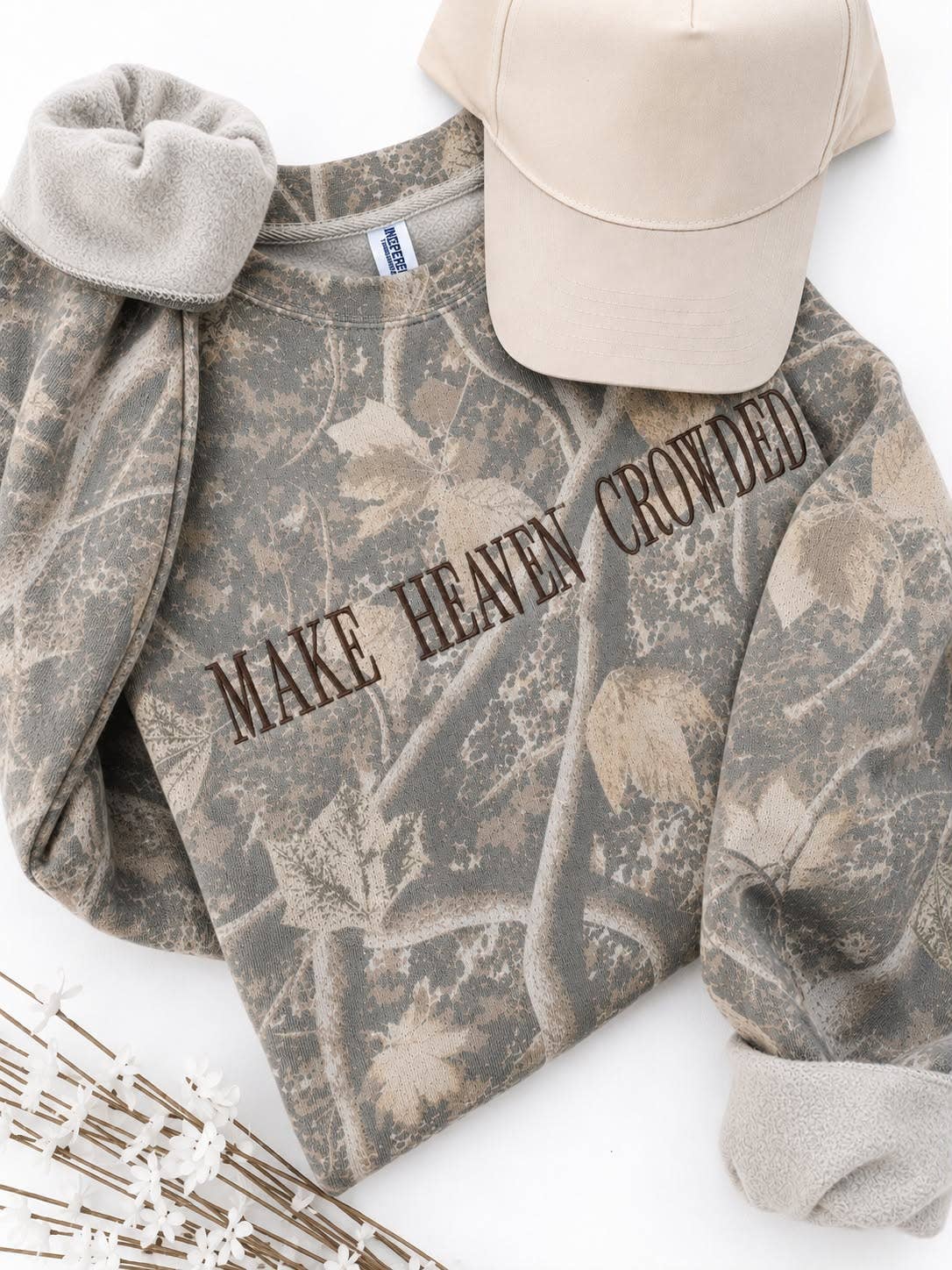Make Heaven Crowded Embroidered Camo Sweatshirt