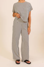 Striped Textured Top & Wide Leg Pant Set