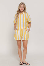 Short Sleeve Shirt & Wide Stripe Linen Effect Shorts Set