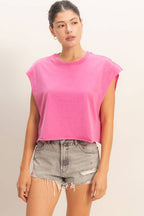 Crew Neck Boxy Sleeveless Cropped Top