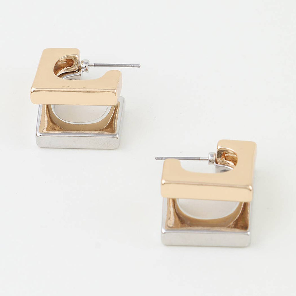 Two Toned Open Dome Hoop Earrings